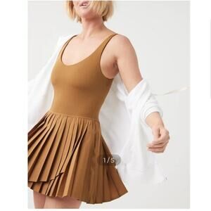 Offline by Aerie XXL Tiebreaker Pleated Tan Mini Tennis Dress American Eagle
